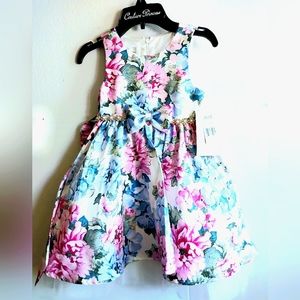 Easter Dress 🐰 Couture Princess Floral Bow-Accent Pink & Blue Girls' Dress